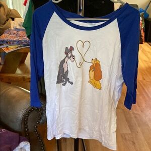 Blue and White Raglan Shirt with Cartoon Print